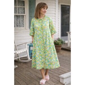 Lounge Craft Vintage Floral Prairie House Dress Ruffle Neck Mended